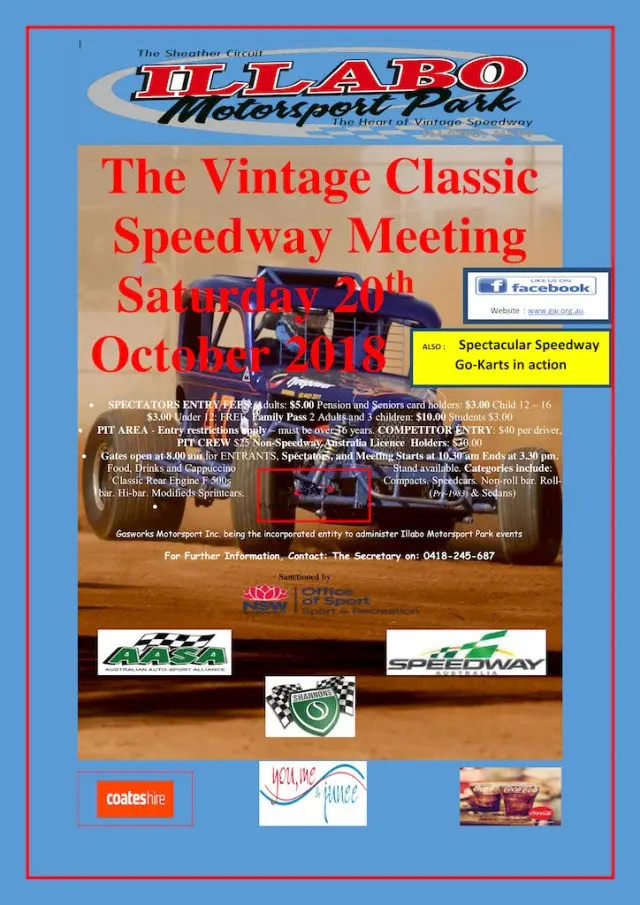 Vintage Classic Speedway Meeting -- October 20, 2018 Poster