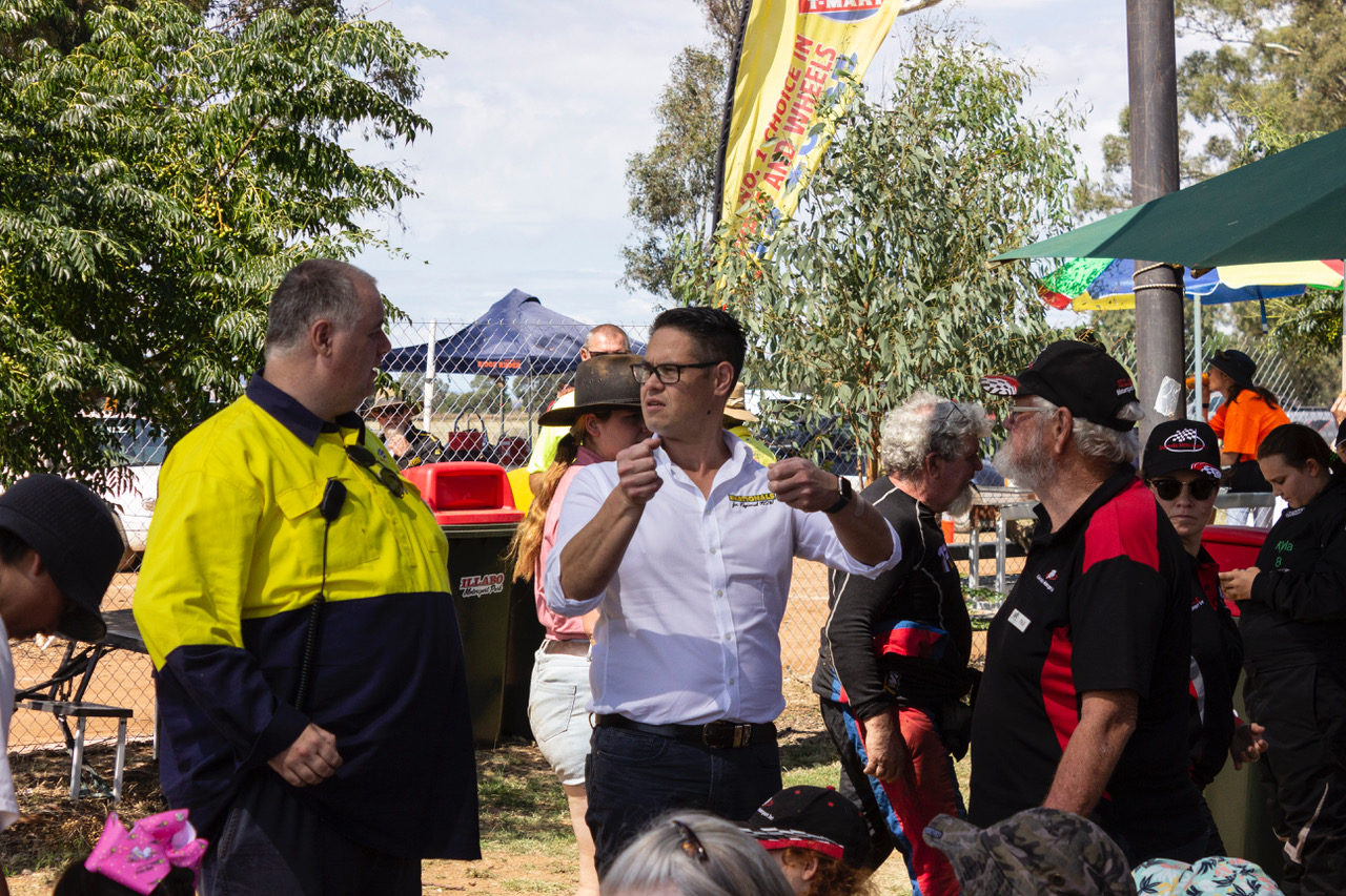 Hon. Wes Fang MLC joins committee members before the official opening ceremony at Illabo Motorsport Park