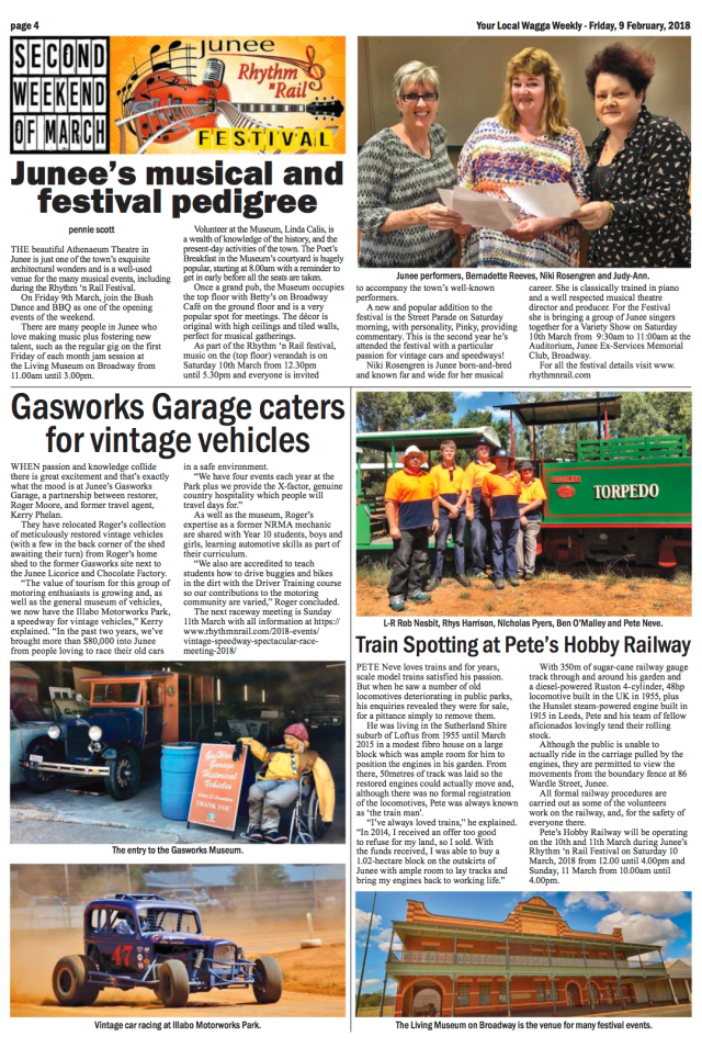 Gasworks Garage caters for vintage vehicles. Wagga Weekly, Page 6, February 9, 2018