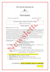 The Official Newsletter of the Gasworks Car Club Junee NSW Issue 003 - April 2019 Cover