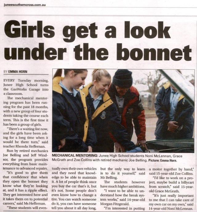Girls get a look under the bonnet Page 3 of the Junee Southern Cross  August 09, 2018