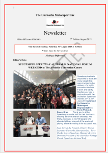 The Official Newsletter of the Gasworks Car Club Junee NSW Issue 005 - August 2019 Cover