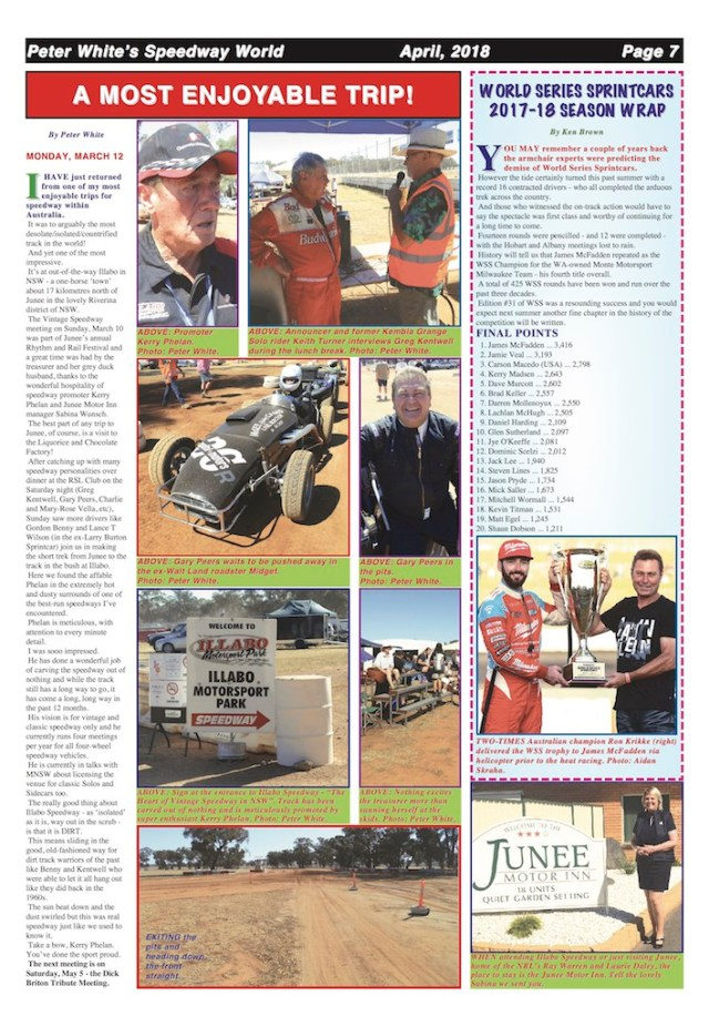A Most Enjoyable Trip -- Peter White’s Speedway World April 2018 -- Page 7