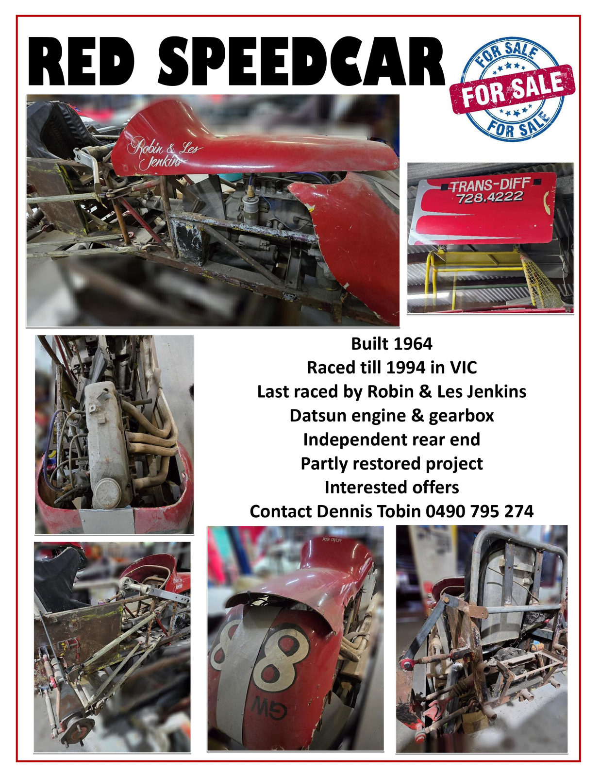 Red Speedcar For Sale - Contact Dennis Tobin 0490 795 274
