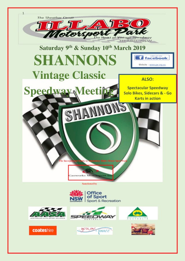 Shannons Classic Vintage Speedway March 10, 2019 Poster