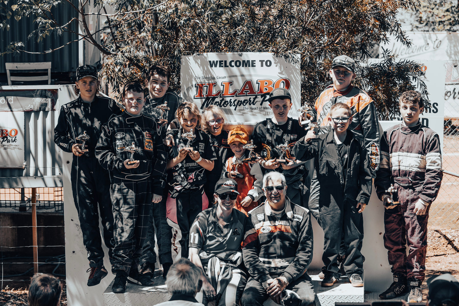 Junior kart drivers with their mentors at Illabo Motorsport Park
