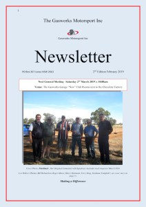 The Official Newsletter of the Gasworks Car Club Junee NSW Issue 002 (February 2019) Cover
