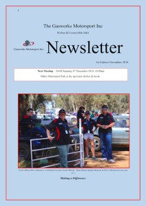 Cover of the The Official Newsletter of the Gasworks Car Club Junee NSW, Volume 01 (December 2018)
